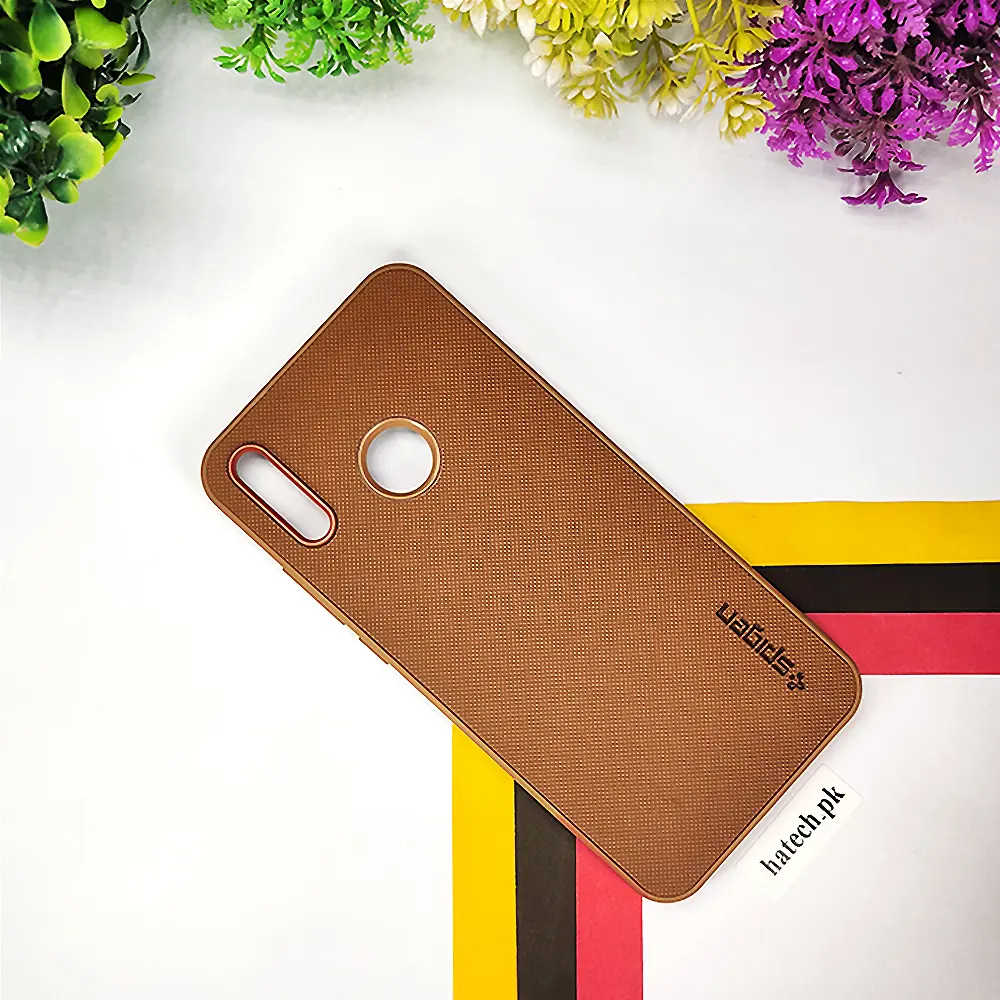 Huawei Y9 2019 Spigen Hard Dotted Leather Back Case (Brown)