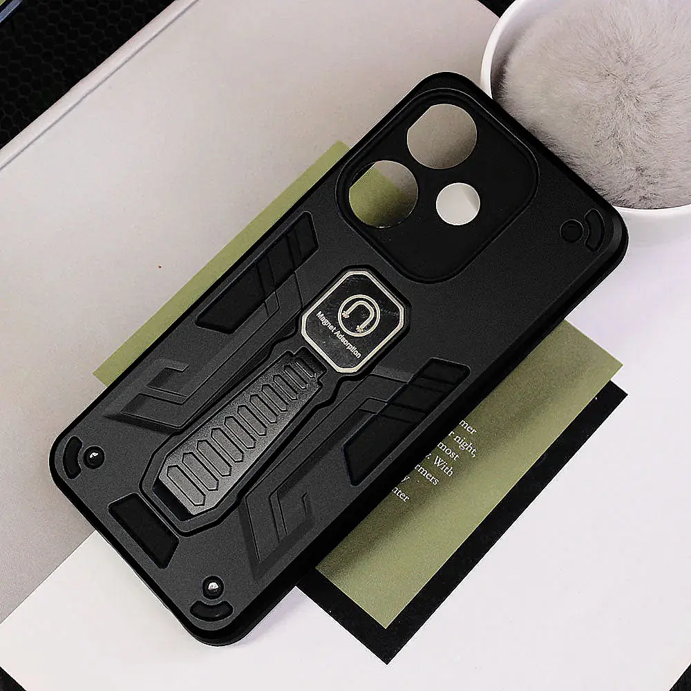 Oppo A3x|A3 Armour With Stand Back Case (Black)