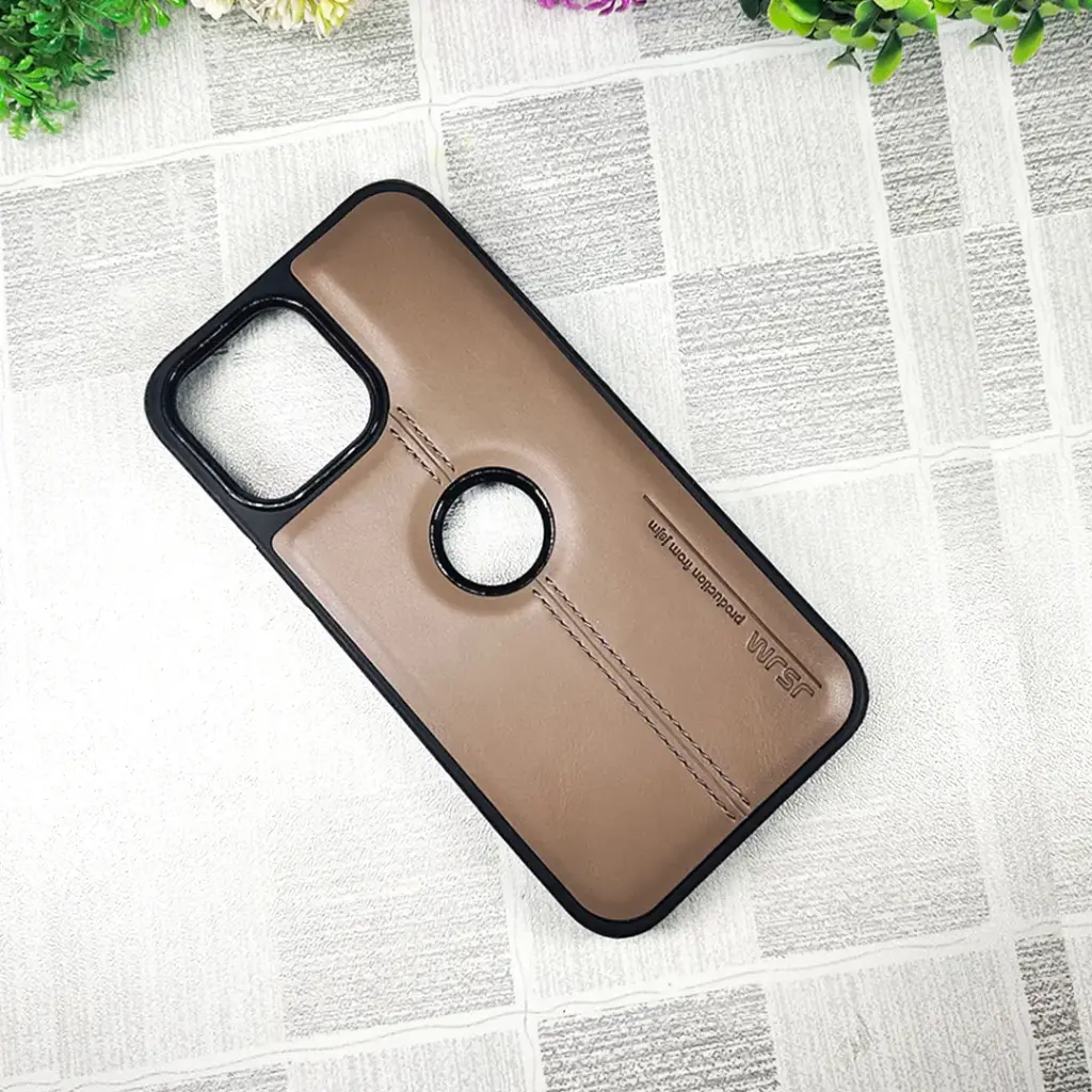 iPhone 15 Pro Max JSJM_PU Leather (Handmade) High Quality Pebbled Grain Microfiber Back Case (Brown) 