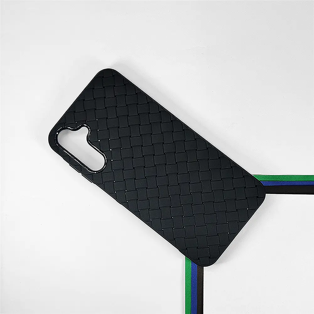 Samsung Galaxy A15 4G|5G Woven With Leather Feel Soft Silicone Back Case (Black)