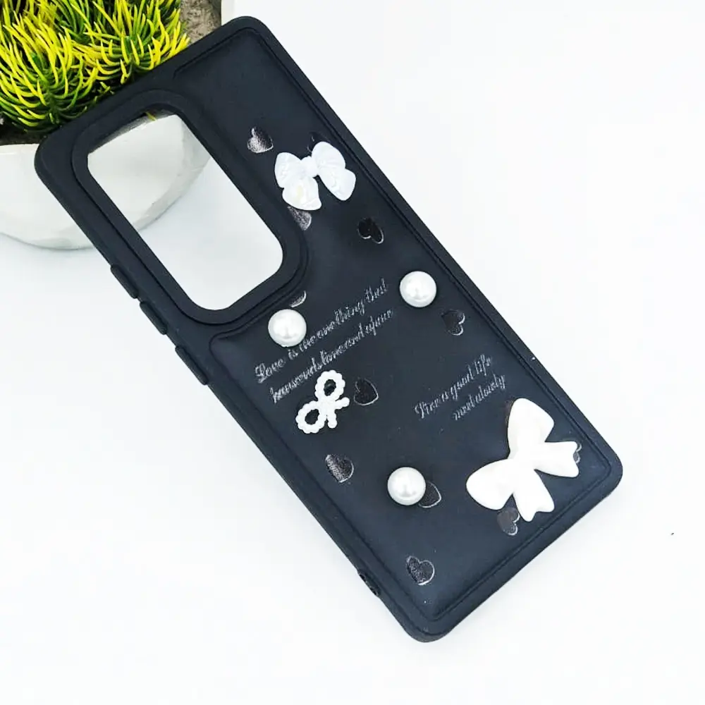 Infinix Hot 50 Pro Plus Bow Ladies Fancy Soft Silicone Back Case (Black)