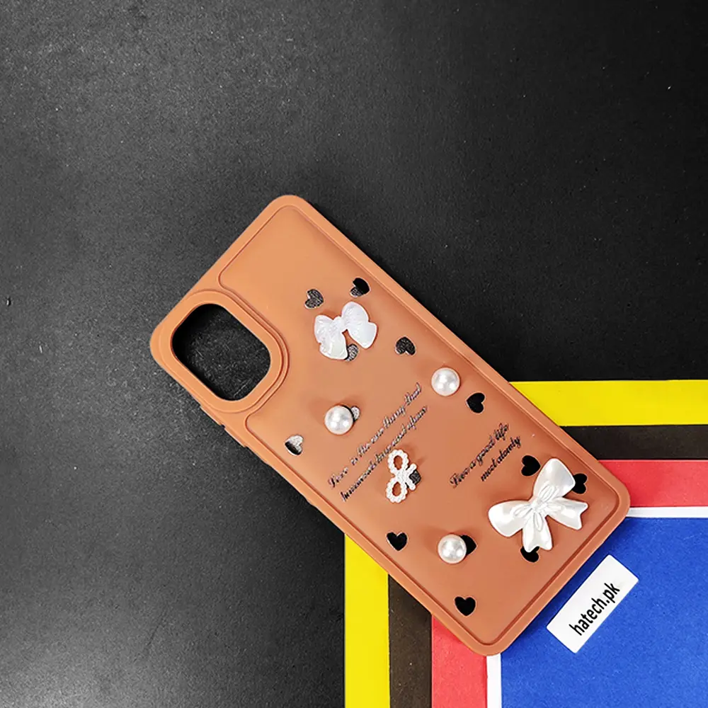 Samsung A06 Bow Ladies Fancy Soft Silicone Back Case (Brown)