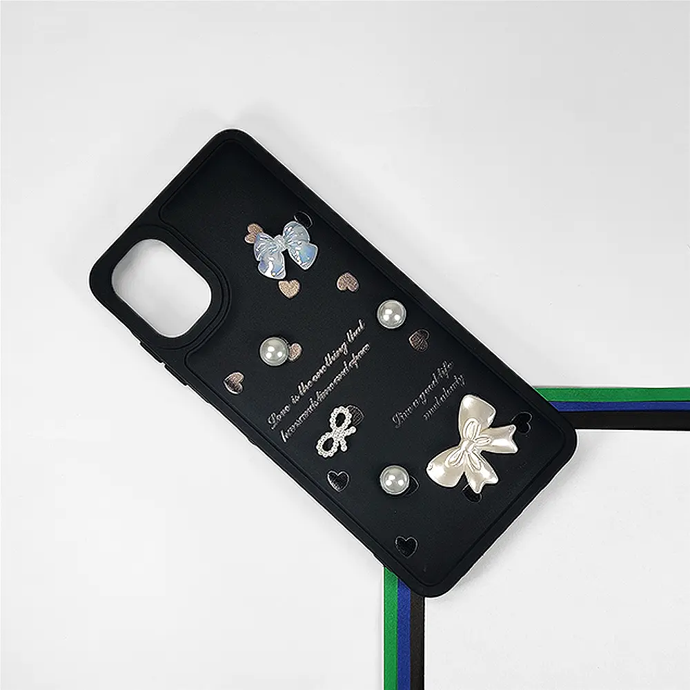Samsung A06 Bow Ladies Fancy Soft Silicone Back Case (Black)