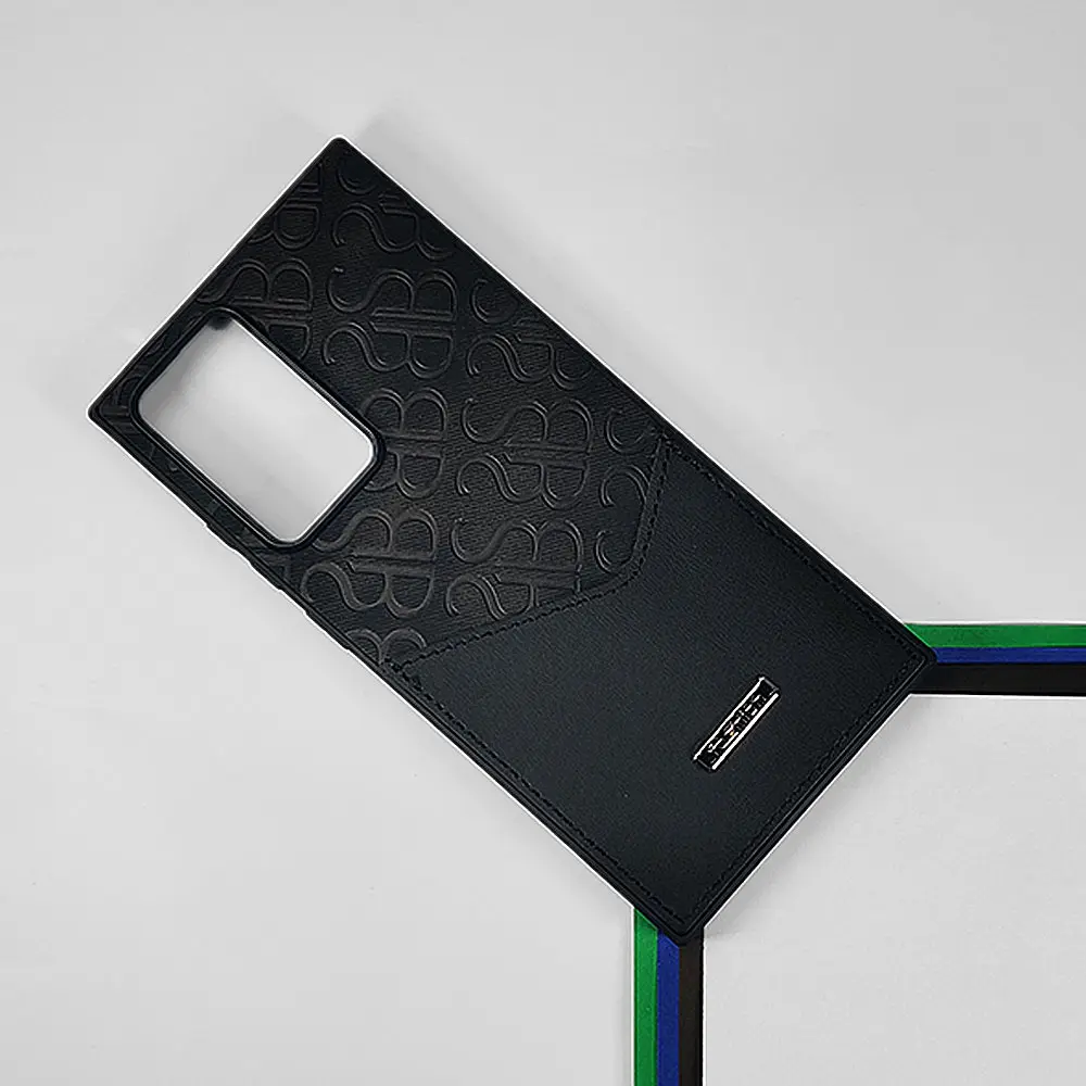 Samsung Galaxy Note 20 Ultra  Logo Leather Pocket|Card Holder Back Case (Black)