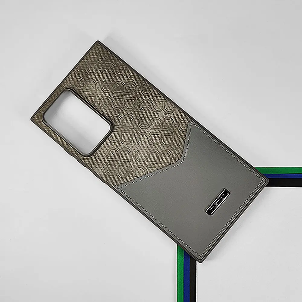 Samsung Galaxy Note 20 Ultra  Logo Leather Pocket|Card Holder Back Case (Gray)