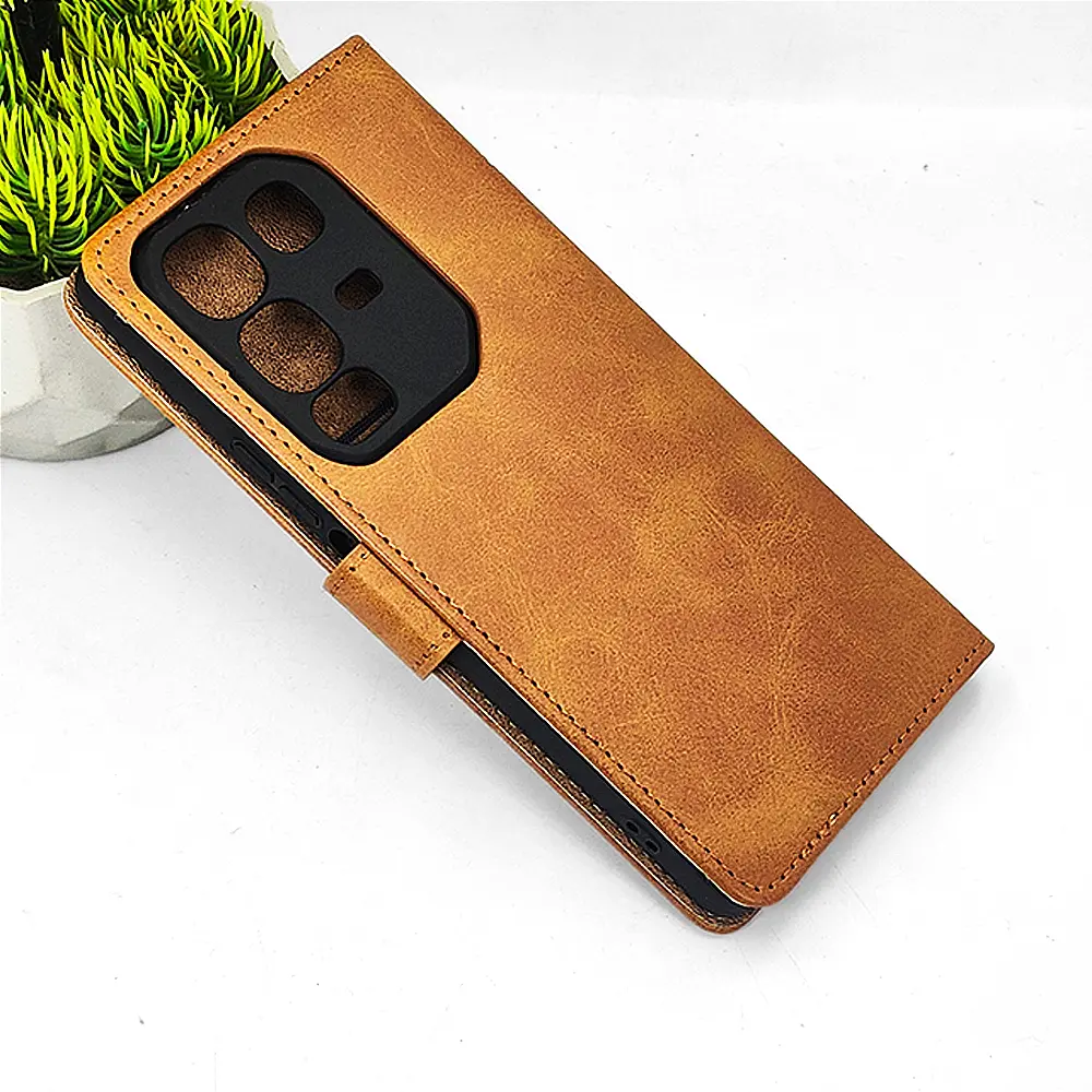 Infinix Note 50 NMT Premium Luxuary Leather Book Case (Golden)