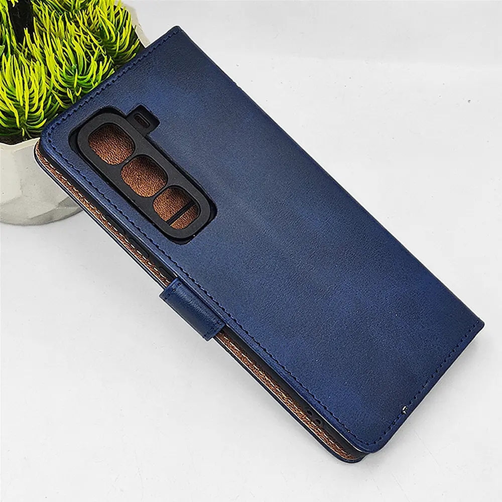 [PO42FBIHOT50PRPL-4-17] Infinix HOT 50 Pro Plus NMT Premium Luxuary Leather Book Case (Navy Blue)