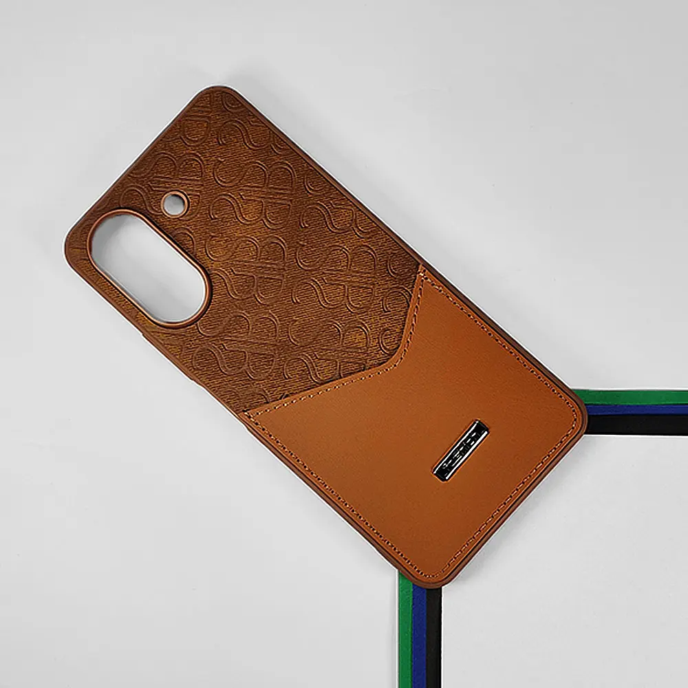 Redmi 13C Logo Leather Pocket|Card Holder Back Case (Brown)