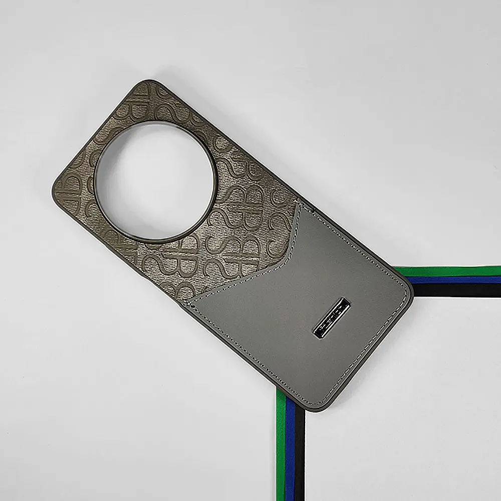 Redmi 14C|Poco C75 Logo Leather Pocket|Card Holder Back Case (Gray)