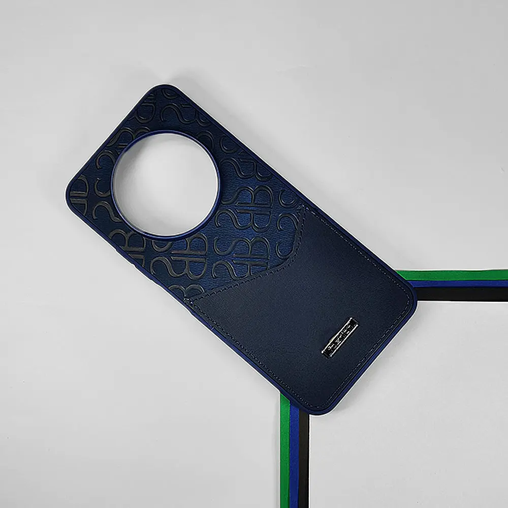 Redmi 14C|Poco C75 Logo Leather Pocket|Card Holder Back Case (Navy Blue)