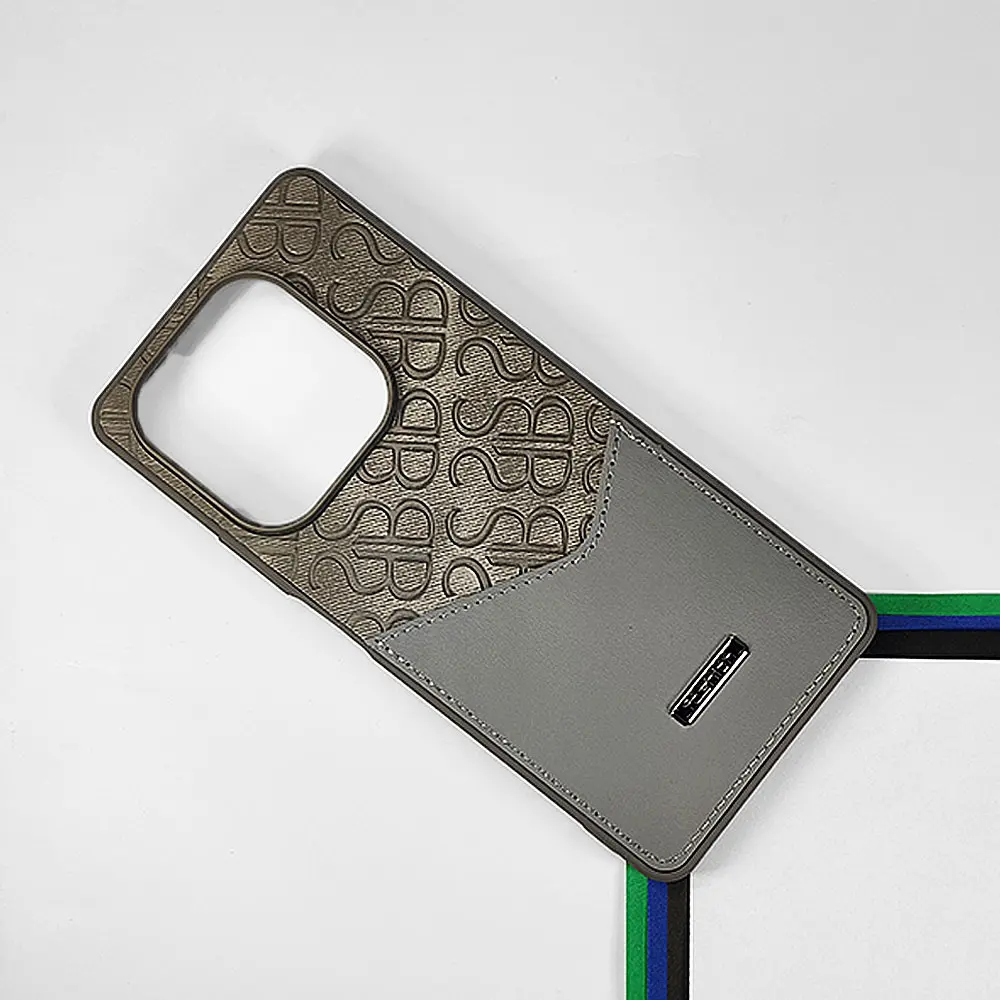 Infinix HOT 40/40 Pro/Spark 20 Pro Logo Leather Pocket|Card Holder Back Case (Gray)