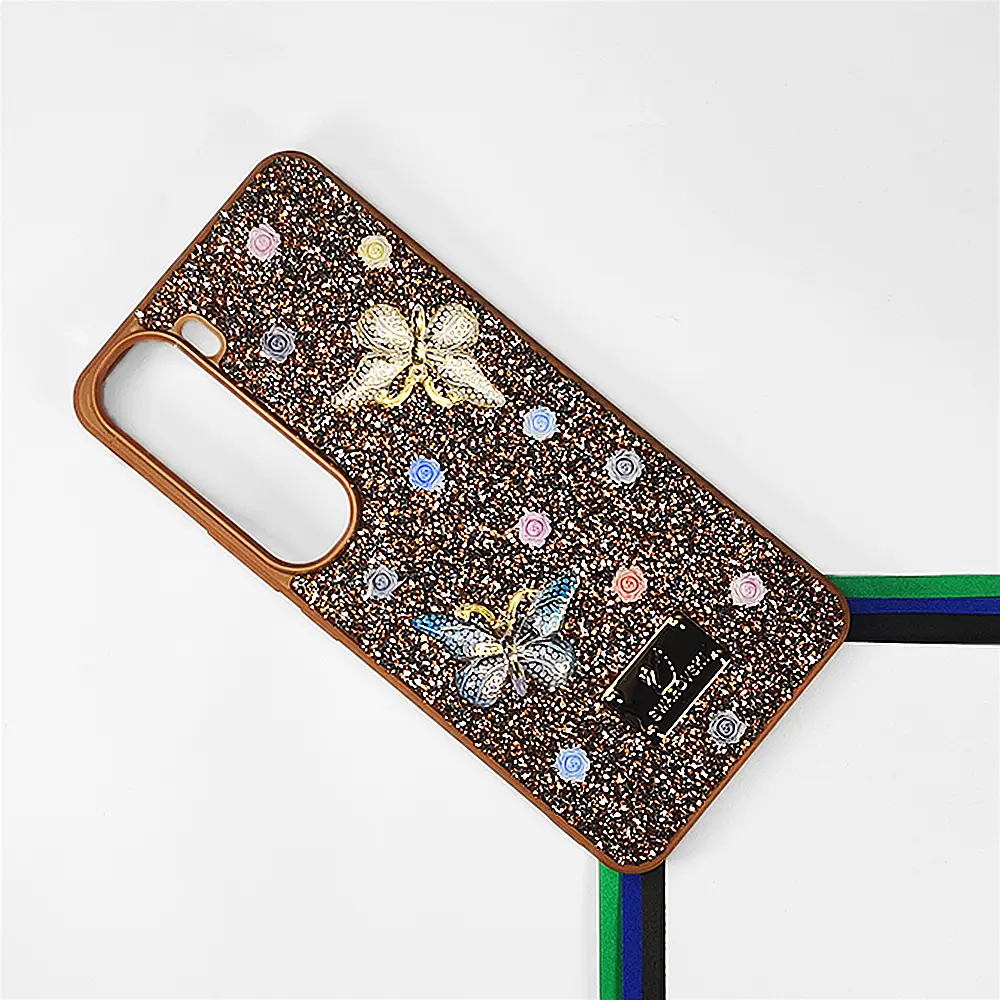 Vivo V40 Lite| Y200 4G Swarovski Glam Crystal Butterfly Back Case (Brown)