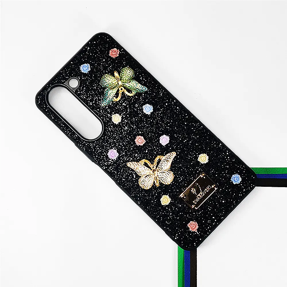 Vivo Y04 4G|Y19e 4G Swarovski Glam Crystal Butterfly Back Case (Black)