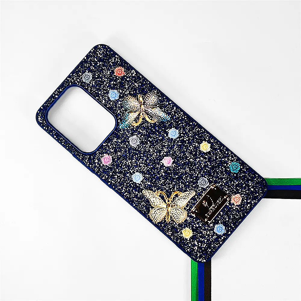 Oppo Reno 13F Swarovski Glam Crystal Butterfly Back Case (Navy Blue)
