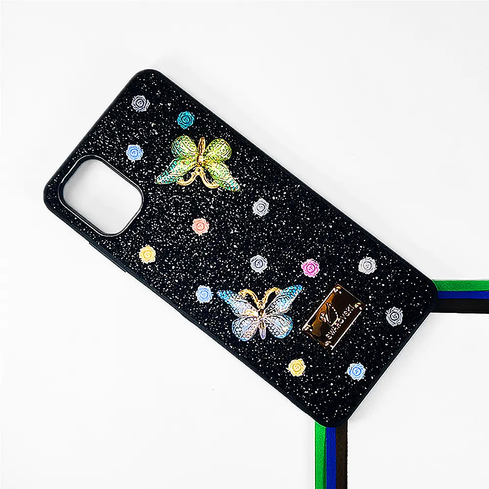 Samsung A06 Swarovski Glam Crystal Butterfly Back Case (Black)