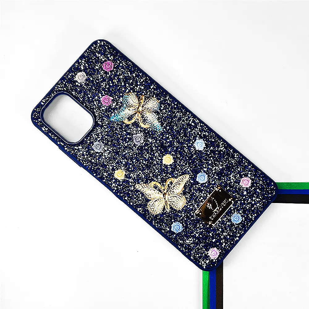 Samsung A06 Swarovski Glam Crystal Butterfly Back Case (Navy Blue)