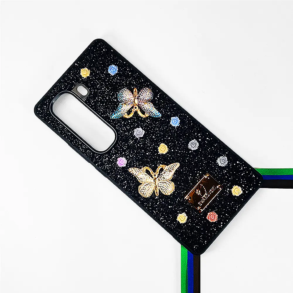Infinix Hot 50 Pro Plus Swarovski Glam Crystal Butterfly Back Case (Black)