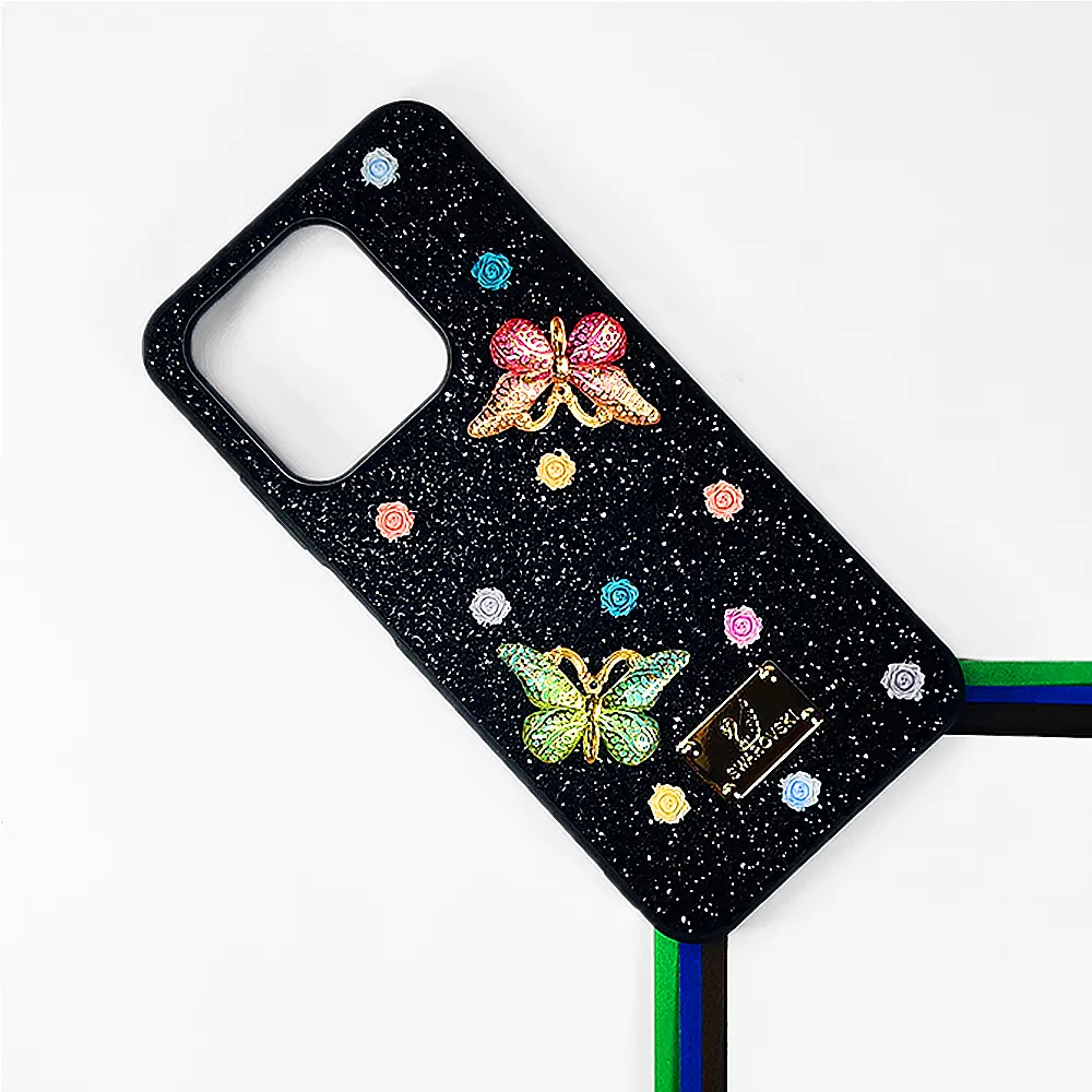 Infinix HOT 50i|Smart 9|Smart 9 HD Swarovski Glam Crystal Butterfly Back Case (Black)