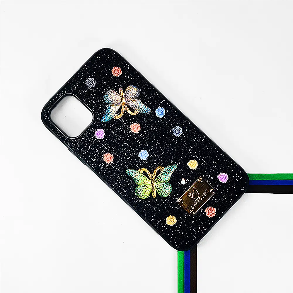 iPhone 11 Swarovski Glam Crystal Butterfly Back Case (Black)