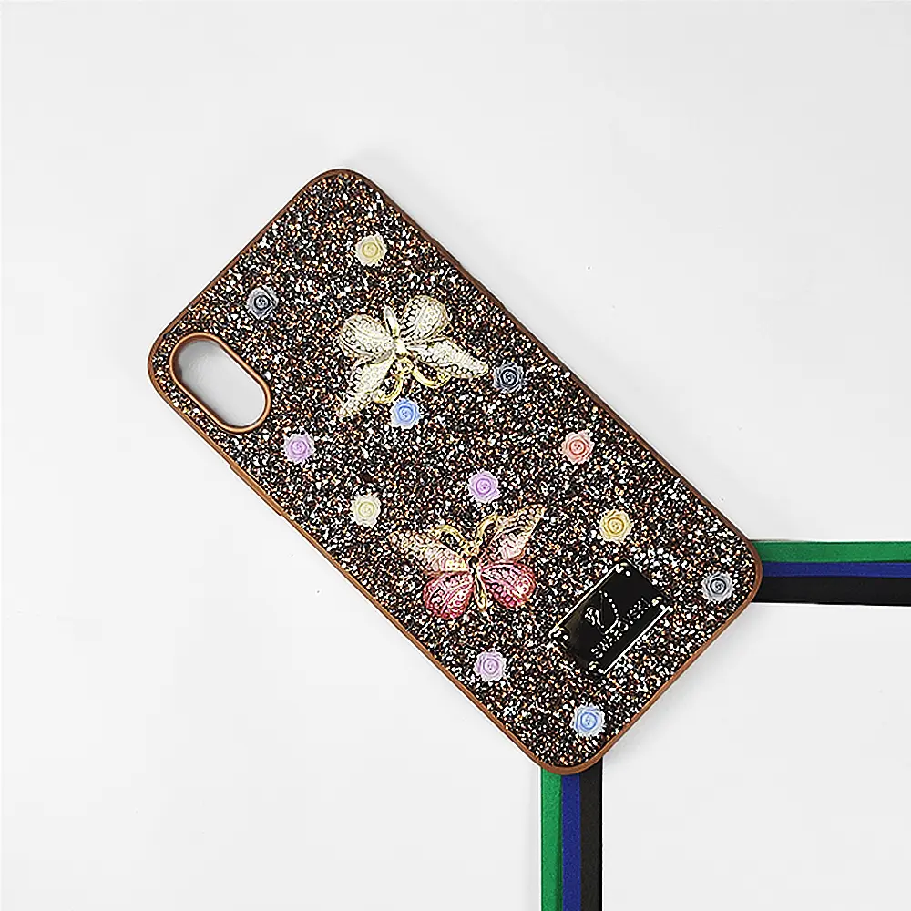 iPhone X/XS Swarovski Glam Crystal Butterfly Back Case (Brown)