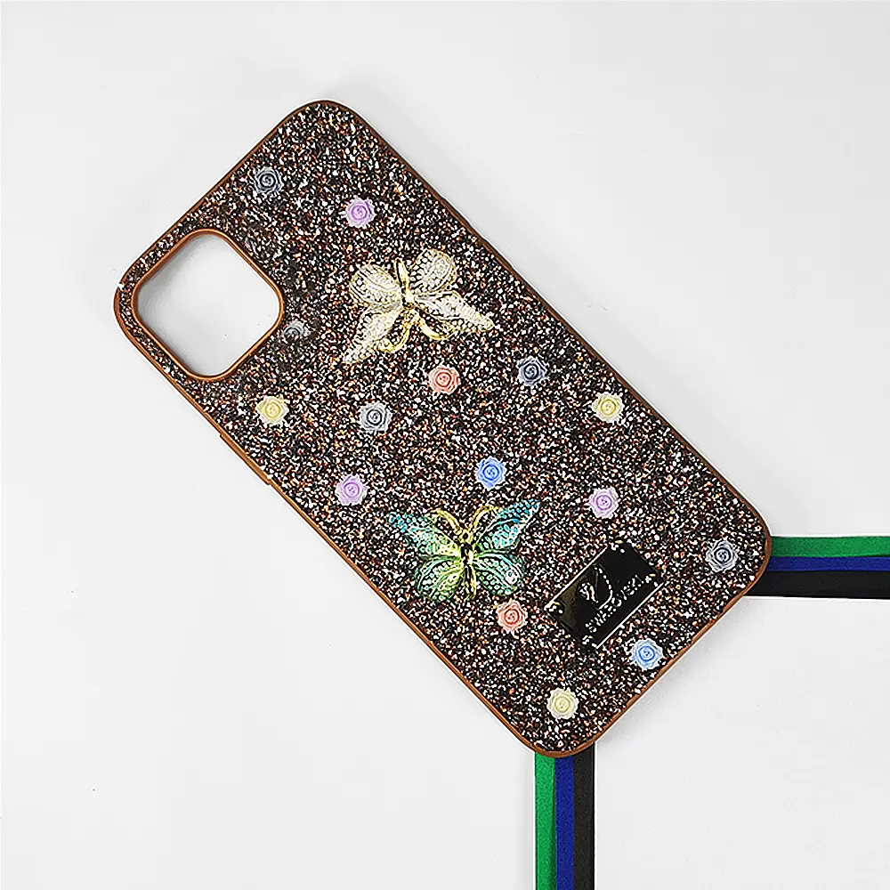 iPhone 12/12 Pro Swarovski Glam Crystal Butterfly Back Case (Brown)