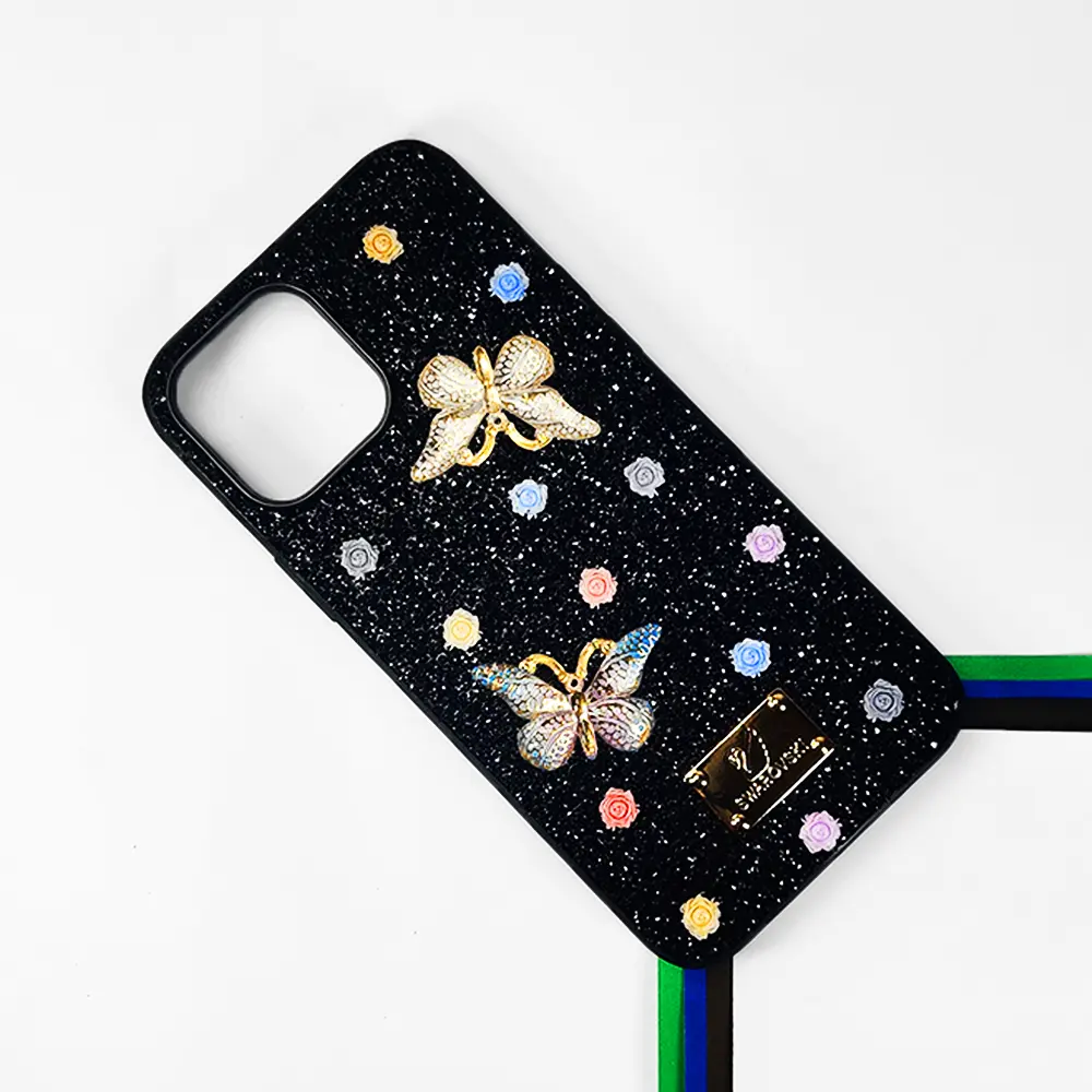 iPhone 13 Pro Max Swarovski Glam Crystal Butterfly Back Case (Black) 