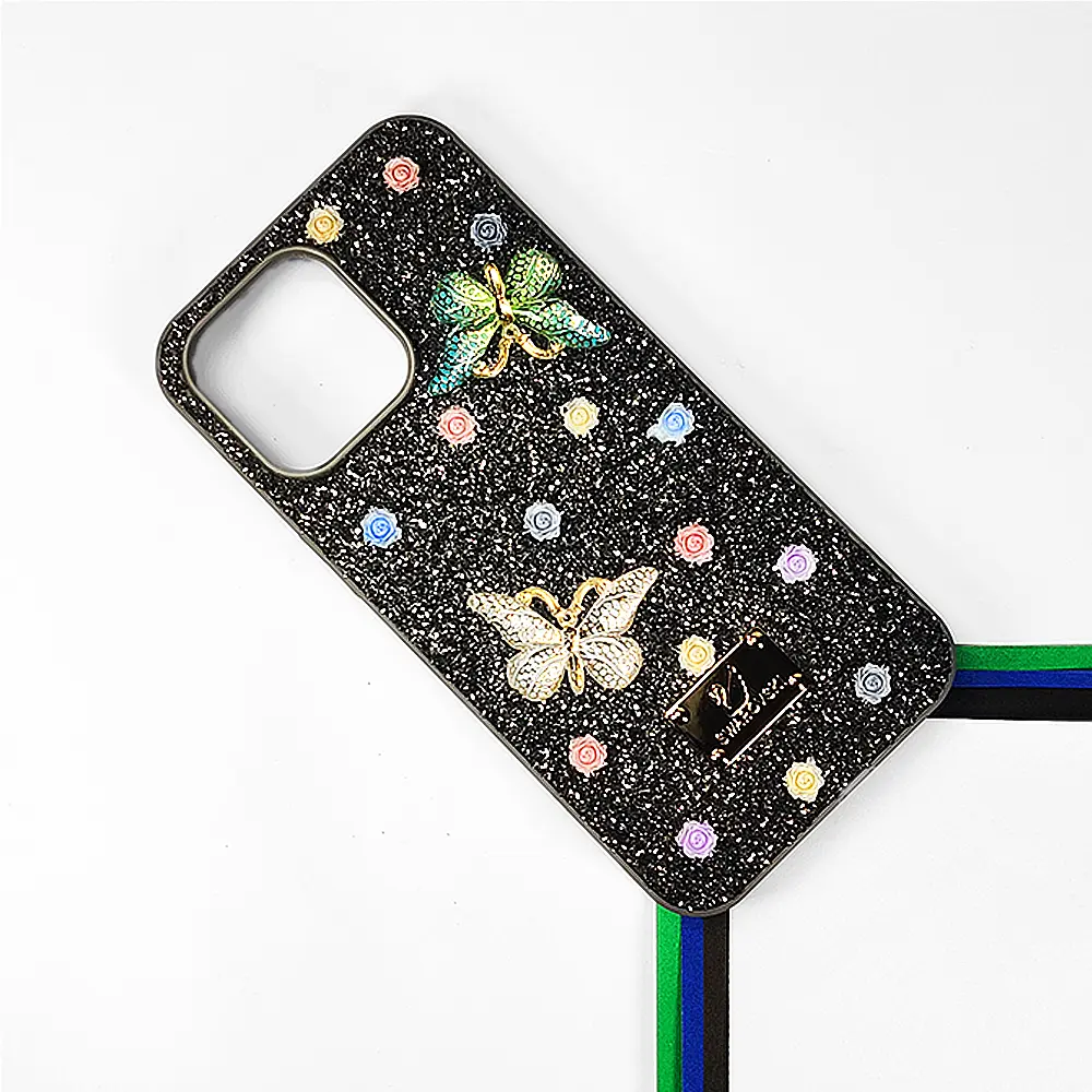 iPhone 14 Pro Max Swarovski Glam Crystal Butterfly Back Case (Natural Titanium)