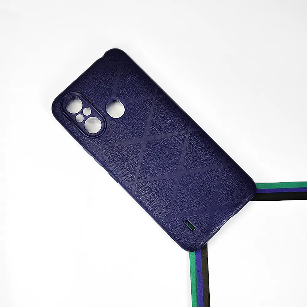 iTel A49|A58 PU Leather Texture Skin Surfer Soft Silicone Back Case (Navy Blue)
