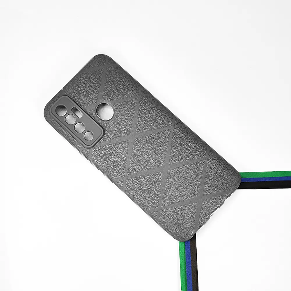 Tecno Camon 17 PU Leather Texture Skin Surfer Soft Silicone Back Case (Gray)