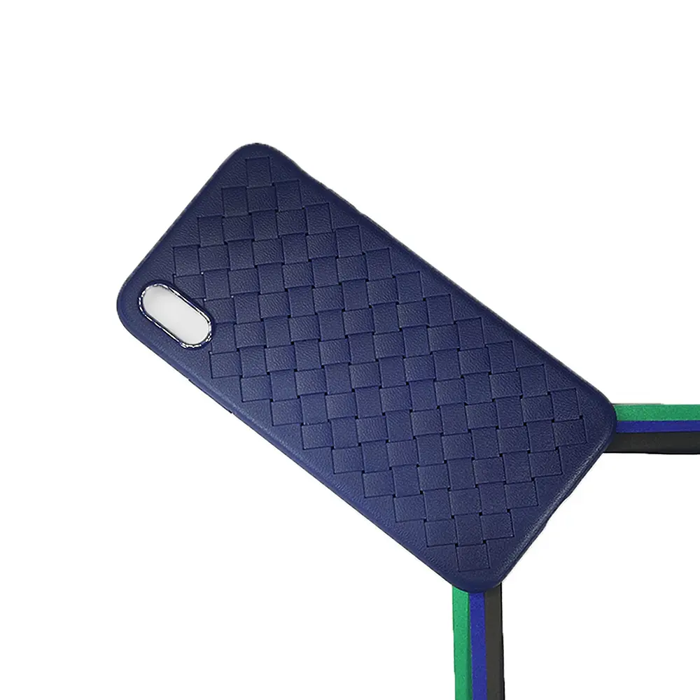 iPhone XS|X Woven With Leather Feel Soft Silicone Back Case (Navy Blue)