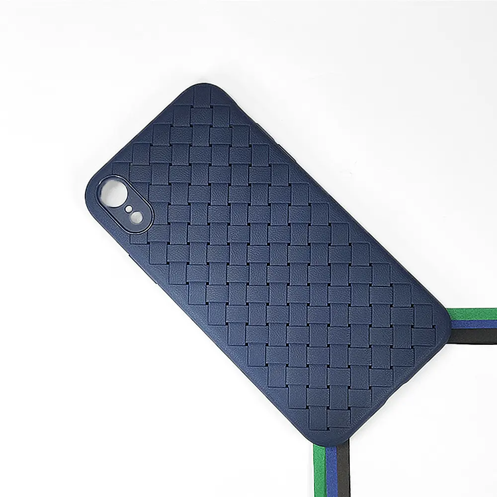 iPhone XR Woven With Leather Feel Soft Silicone Back Case (Navy Blue) 