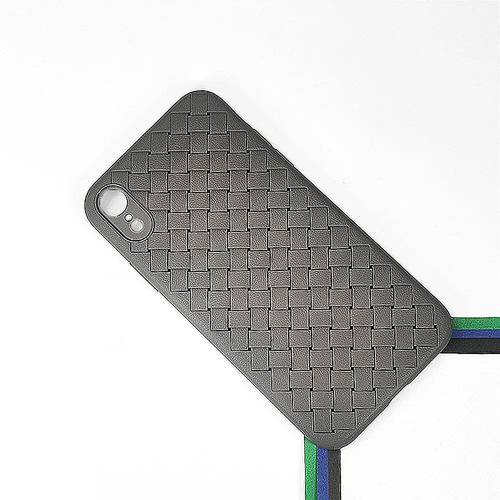 iPhone XR Woven With Leather Feel Soft Silicone Back Case (Natural Titanium)