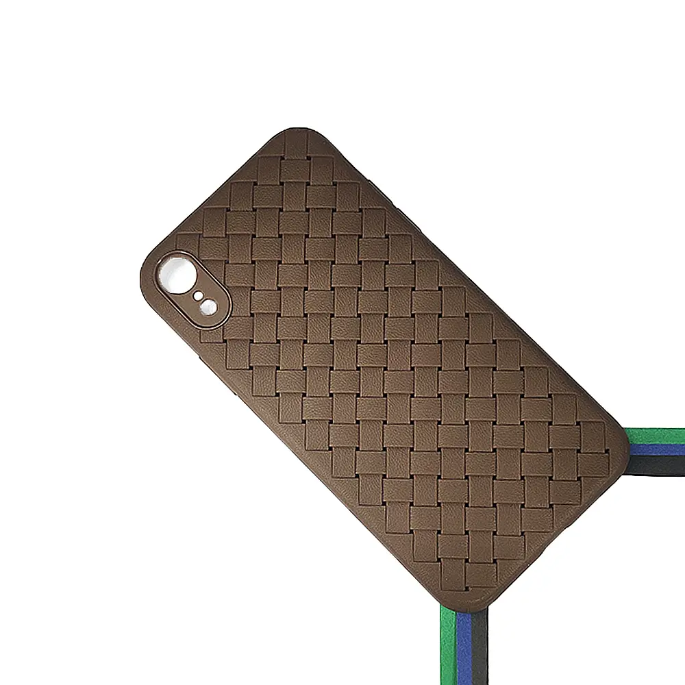iPhone XR Woven With Leather Feel Soft Silicone Back Case (Desert Titanium)
