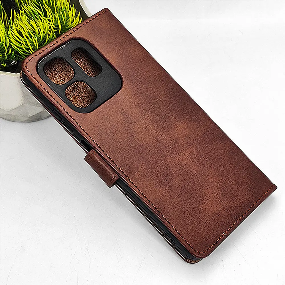 [PO42FBIHOT50i-4-34] Infinix HOT 50i|Smart 9|Smart 9 HD NMT Premium Luxuary Leather Book Case (Dark Brown)