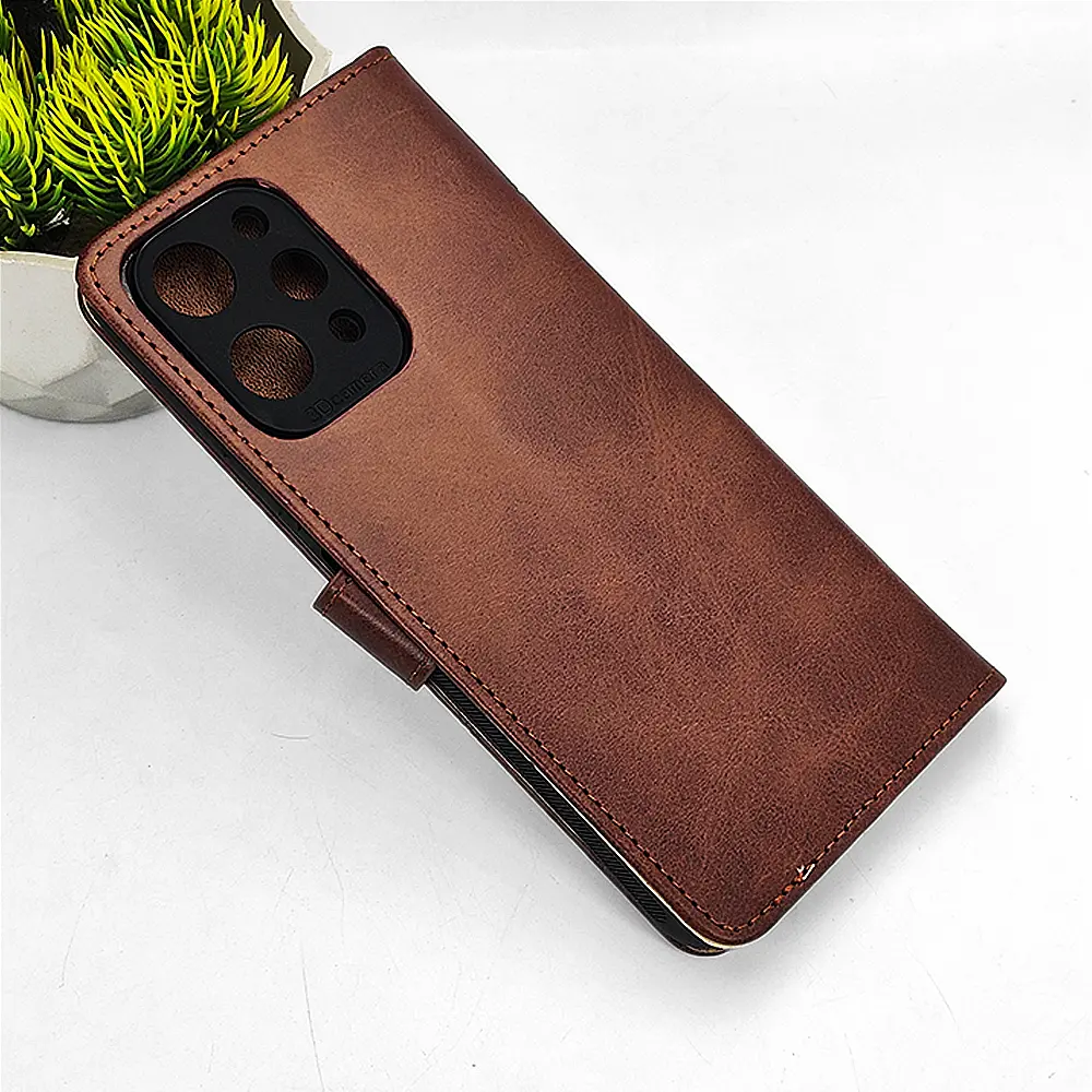 [PO42FBMI12-4-34] Xiaomi Redmi 12 4G|5G|Note 12R NMT Premium Luxuary Leather Book Case (Dark Brown)