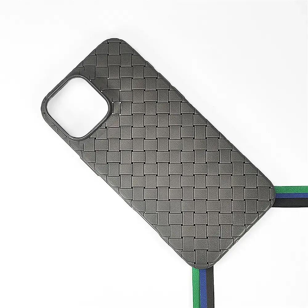 iPhone 14|iPhone 15|iPhone 13 Woven With Leather Feel Soft Silicone Back Case (Natural Titanium)