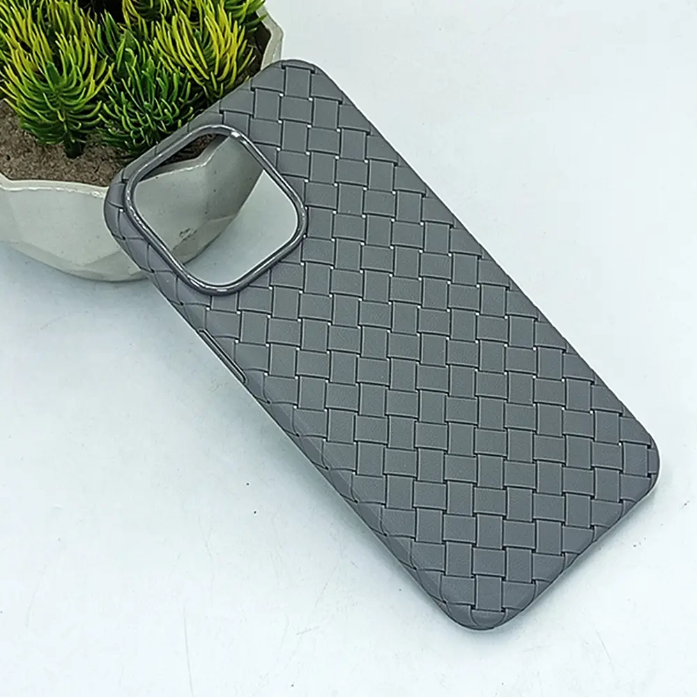 iPhone 15 Pro Max  Woven With Leather Feel Soft Silicone Back Case (Natural Titanium) 