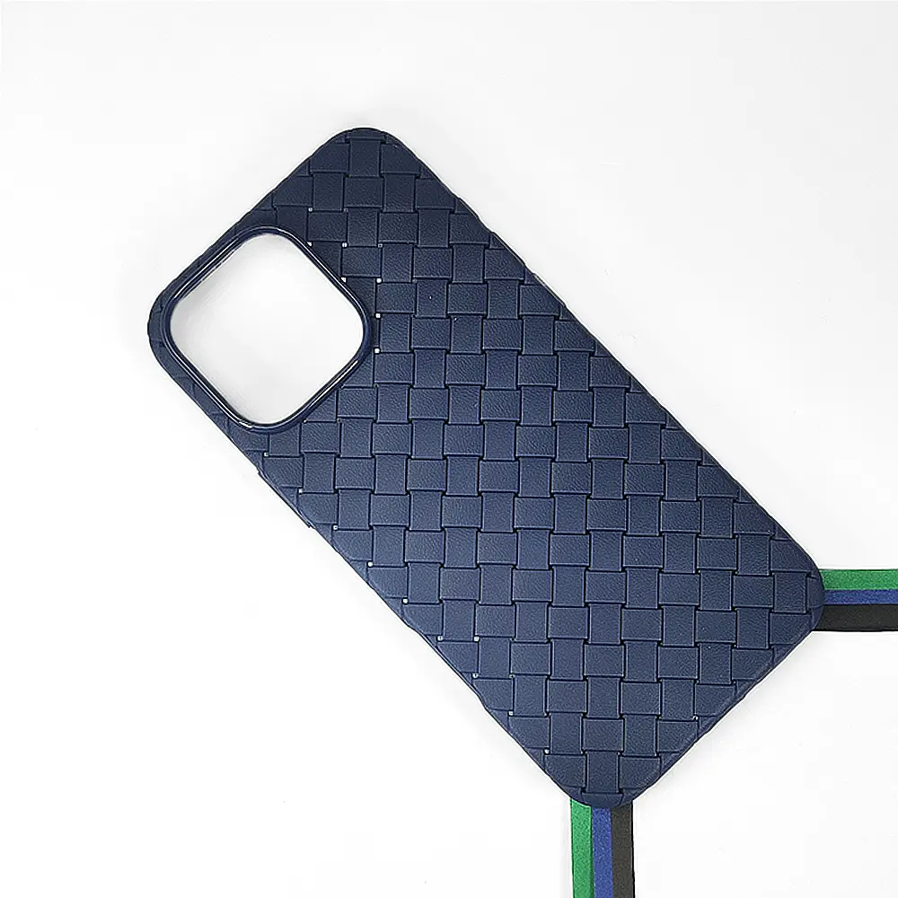 iPhone 16 Pro Max Woven With Leather Feel Soft Silicone Back Case (Navy Blue)