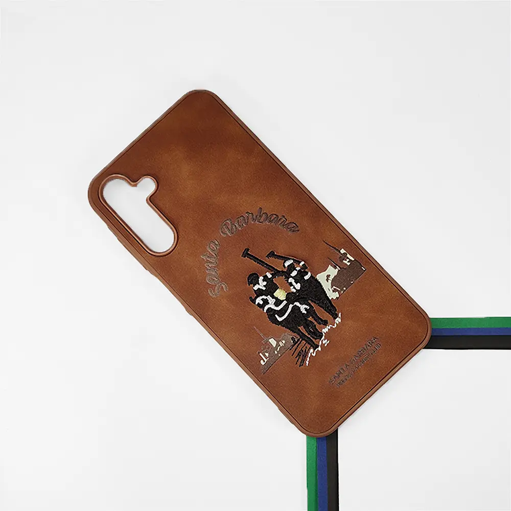 Samsung Galaxy A15 Velvet Embroidery Santa Barbara Polo Racquet Club Back Case (Brown)