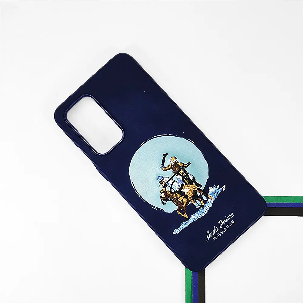 One Plus 9 Velvet Embroidery Santa Barbara Polo Racquet Club Back Case (Navy Blue)