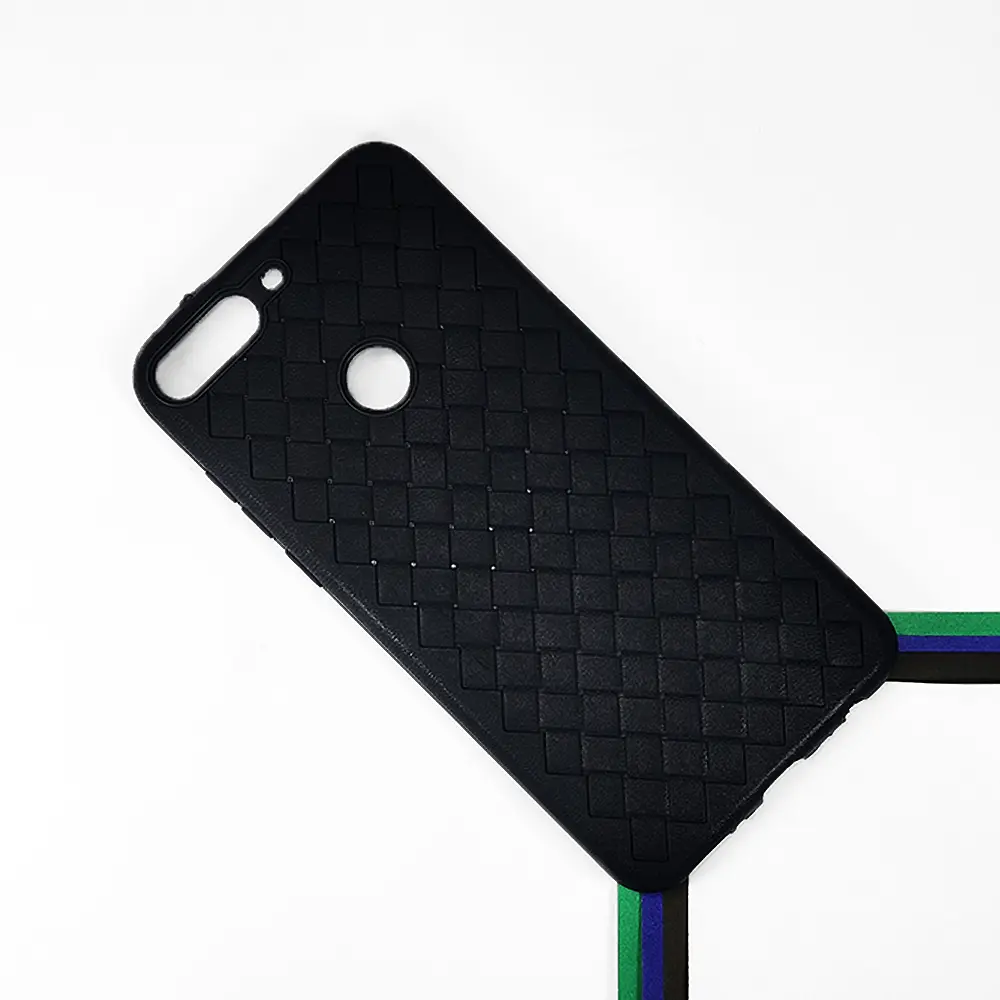 Huawei Y7 Prime 2018|Honor 7C Woven With Leather Feel Soft Silicone Back Case (Black)
