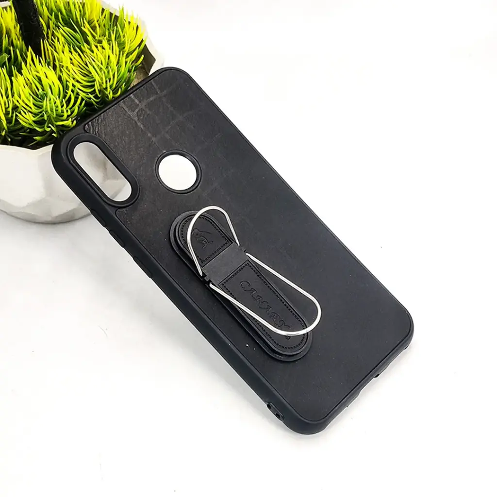 Huawei Y6S|Y6 Prime 2019 CANARY Soft Silicone Leather Texture With Stand Mobile Back Case (Black)