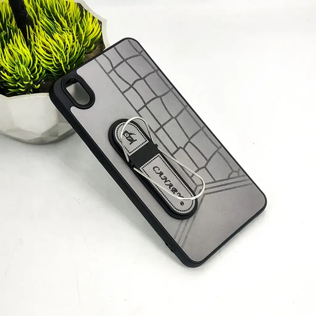 Oppo A37 CANARY Soft Silicone Leather Texture With Stand Mobile Back Case (Gray)