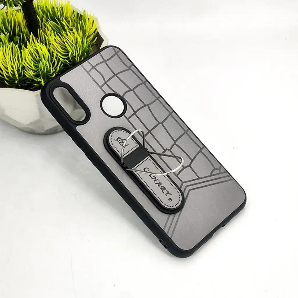 Huawei Y7 Prime 2019 CANARY Soft Silicone Leather Texture With Stand Mobile Back Case (Gray)