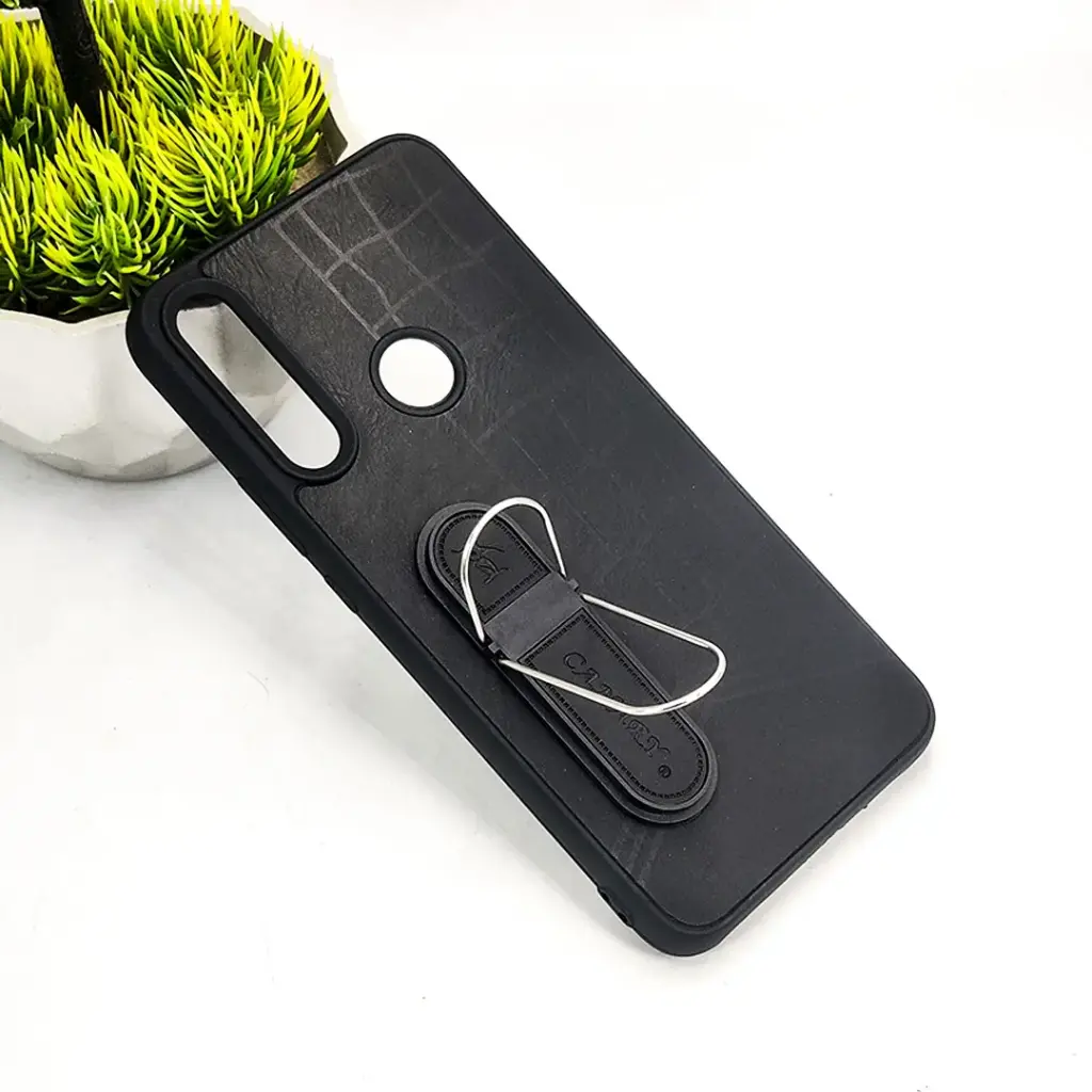 Huawei Y9 Prime 2019 CANARY Soft Silicone Leather Texture With Stand Mobile Back Case (Black)