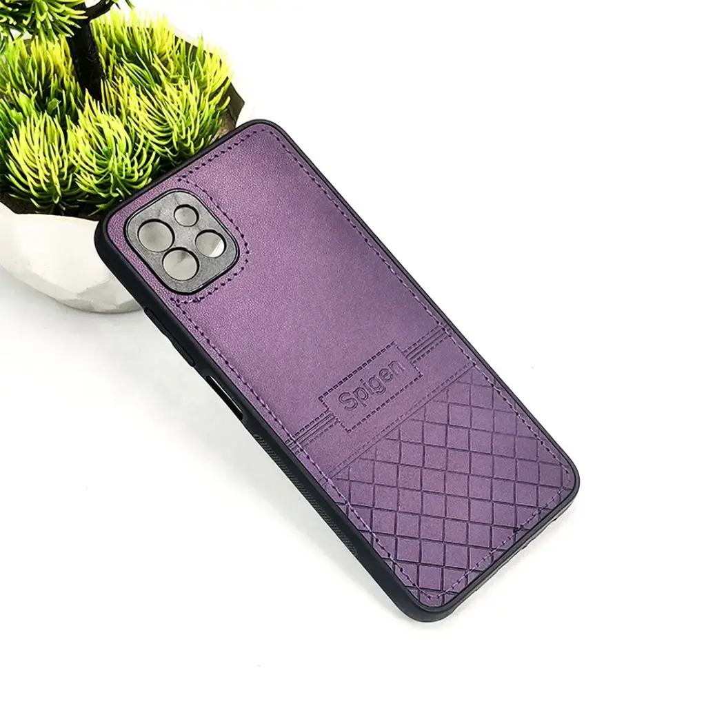 Samsung A03 Luxury Spigen Logo Leather Back Case (Purple)