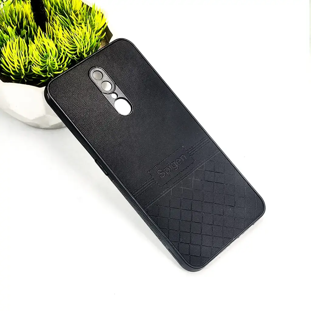 Oppo F11 Luxury Spigen Logo Leather Back Case (Black)