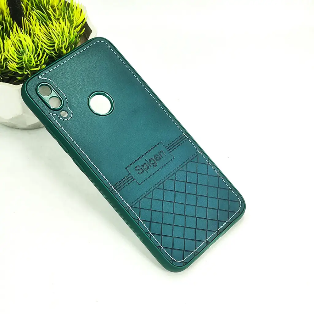 Redmi Note 7 Luxury Spigen Logo Leather Back Case (Green)