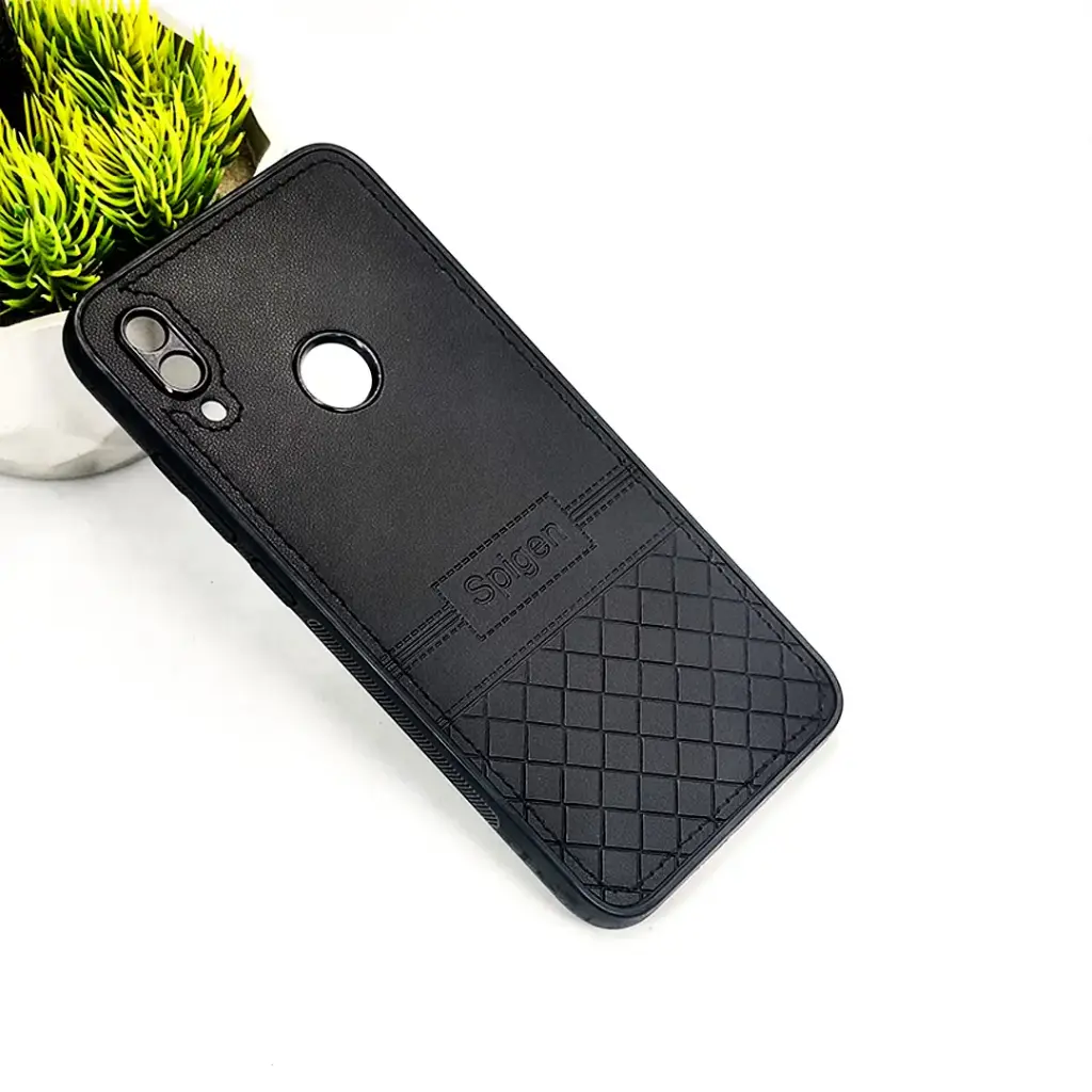 Redmi Note 7 Luxury Spigen Logo Leather Back Case (Black)