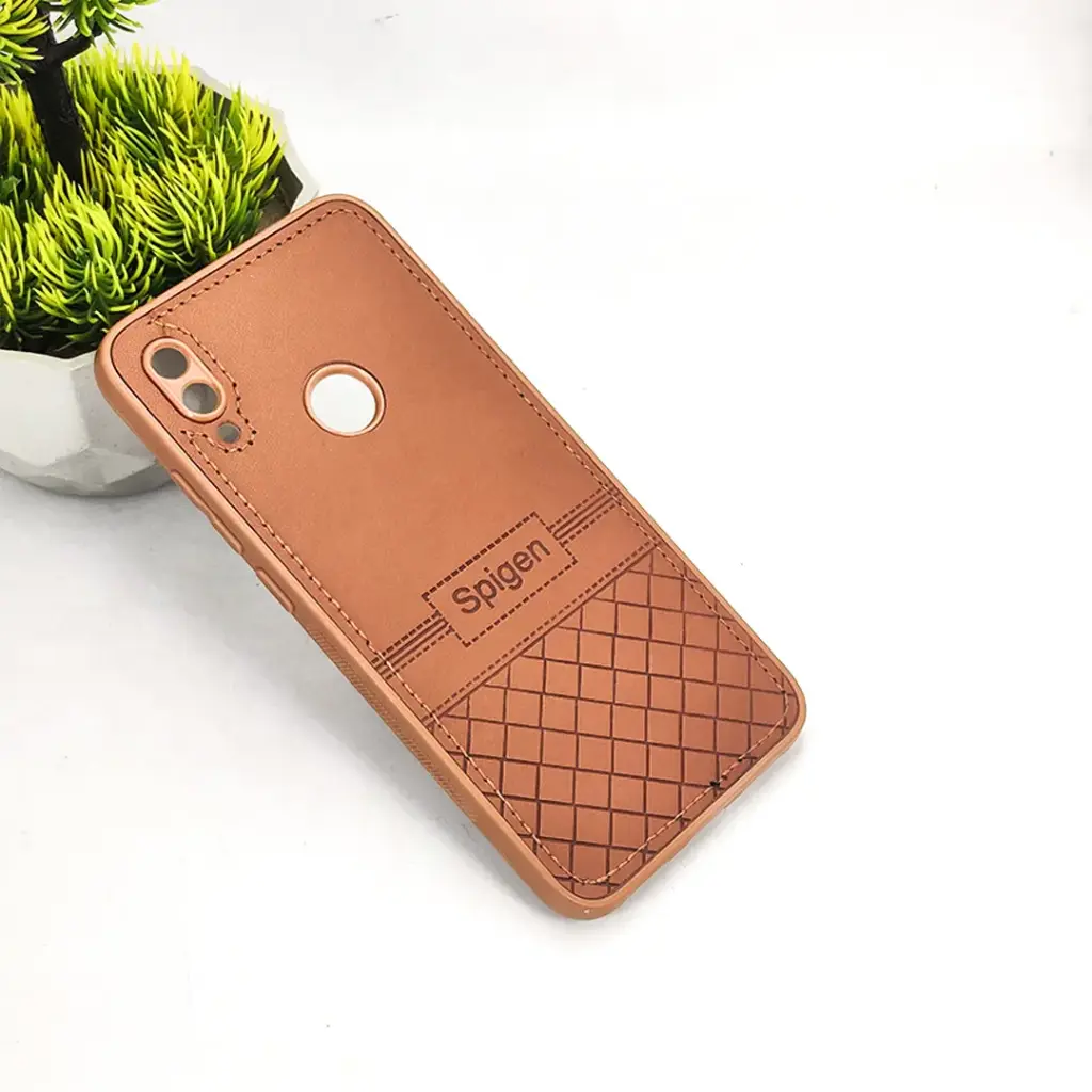 [PO54BMINOT7-3-13] Redmi Note 7 Luxury Spigen Logo Leather Back Case (Brown)